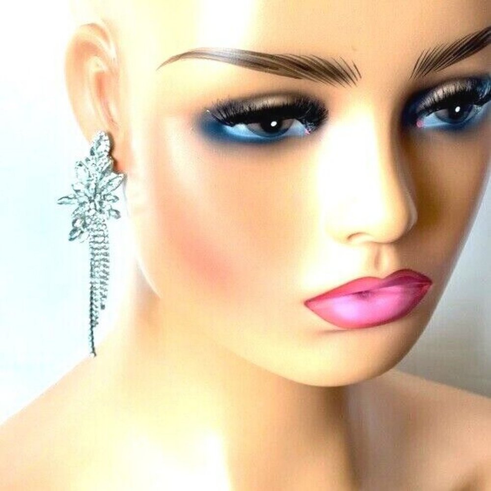 Rhinestone Crystal Long Tassel Chandelier Bridesmaids Pageant Prom Earrings